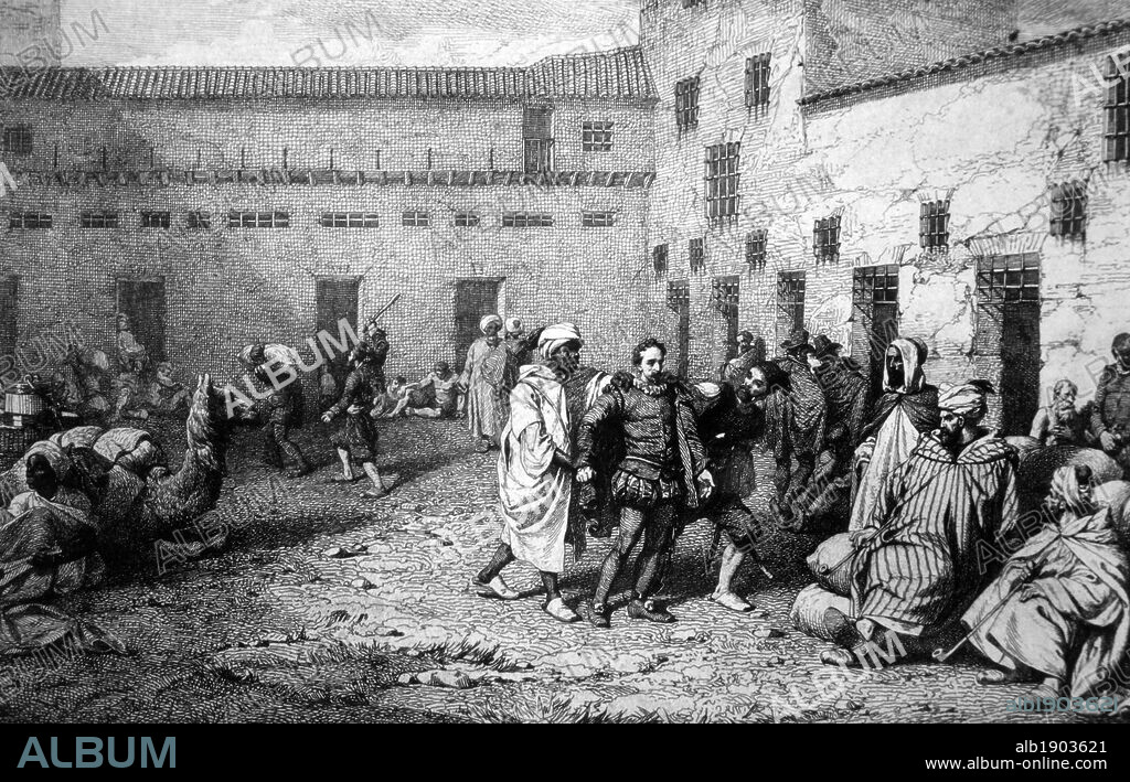 Miguel de Cervantes Saavedra (1547-1616), escritor y dramaturgo español. Prisión de Baño Real, cautivo del rey de Argel en 1575.