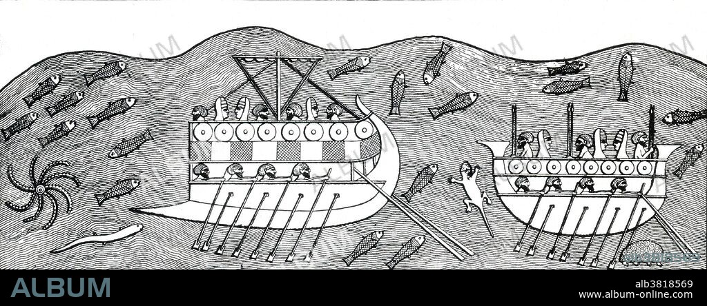 Bireme Sailing Ships, 7th Century BC