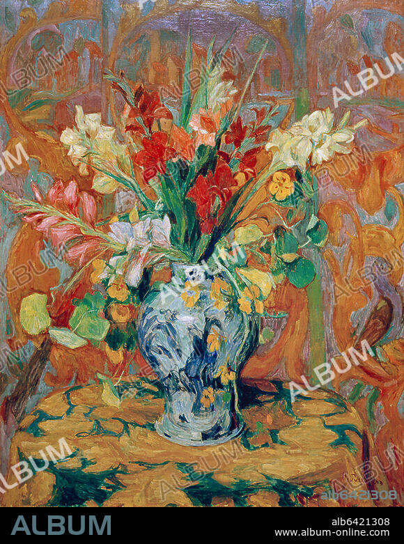 HANS PURRMANN. Purrmann, Hans. 1880-1966. "Gladiolenstrauß in japanischer Vase", 1921. Öl auf Leinwand, 92 × 73 cm. Privatsammlung.
