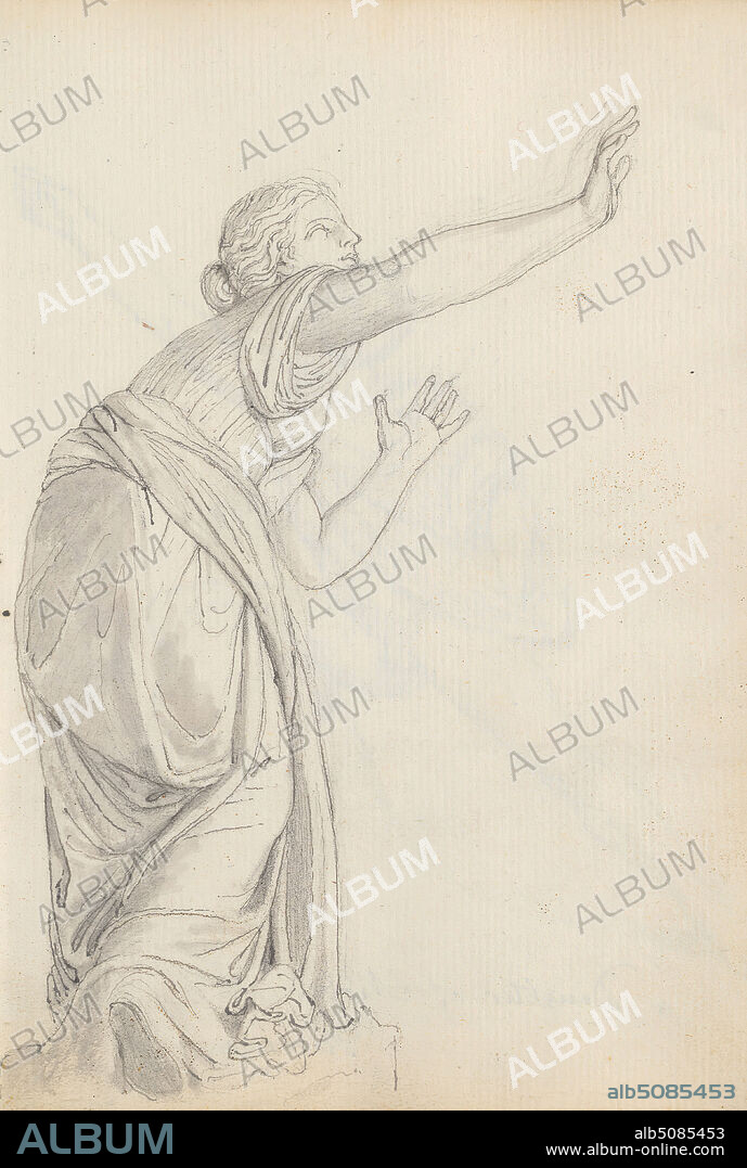 Psyche, A Daughter of Niobe from the Niobid Group, Uffizi, Florence, John Flaxman, 17551826, British, 1787, Graphite, pen and black ink, and gray wash on medium, slightly textured, cream laid paper bound in vellum, Sheet: 8 5/8 x 6 inches (21.9 x 15.2 cm) and Spine: 9 inches (22.9 cm).