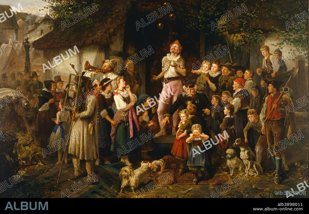 FRITZ BEINKE. The juggler: a village fair. Date/Period: 1873. Painting. Oil on canvas. Height: 1,199 mm (47.20 in); Width: 1,849 mm (72.79 in).