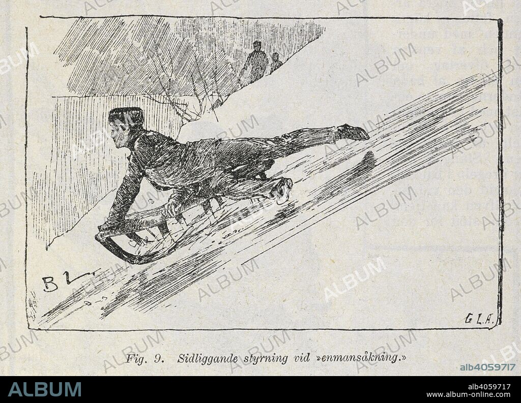 VIKTOR BALCK. Tobogganing. Illustrerad idrottsbok. Handledning i olika grenar af idrott och lekar. Utgifven af. V. Balck ... Stockholm, 1886-88. Source: 7906.df.19 fig.9 page 101. Language: Swedish.