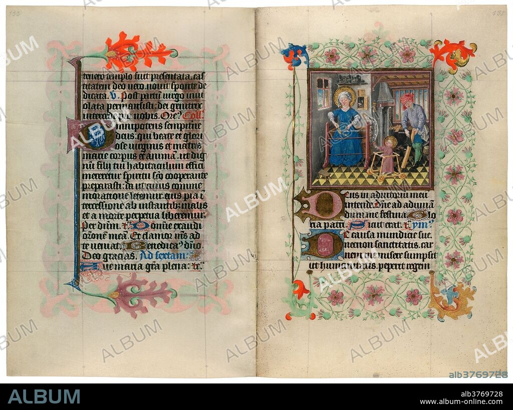 Master of Catherine of Cleves / Hours of Catherine of Cleves, 'Holy Family at Work', ca. 1440, 19,2 x 13 cm. MS M.917/945, pp. 146-149.