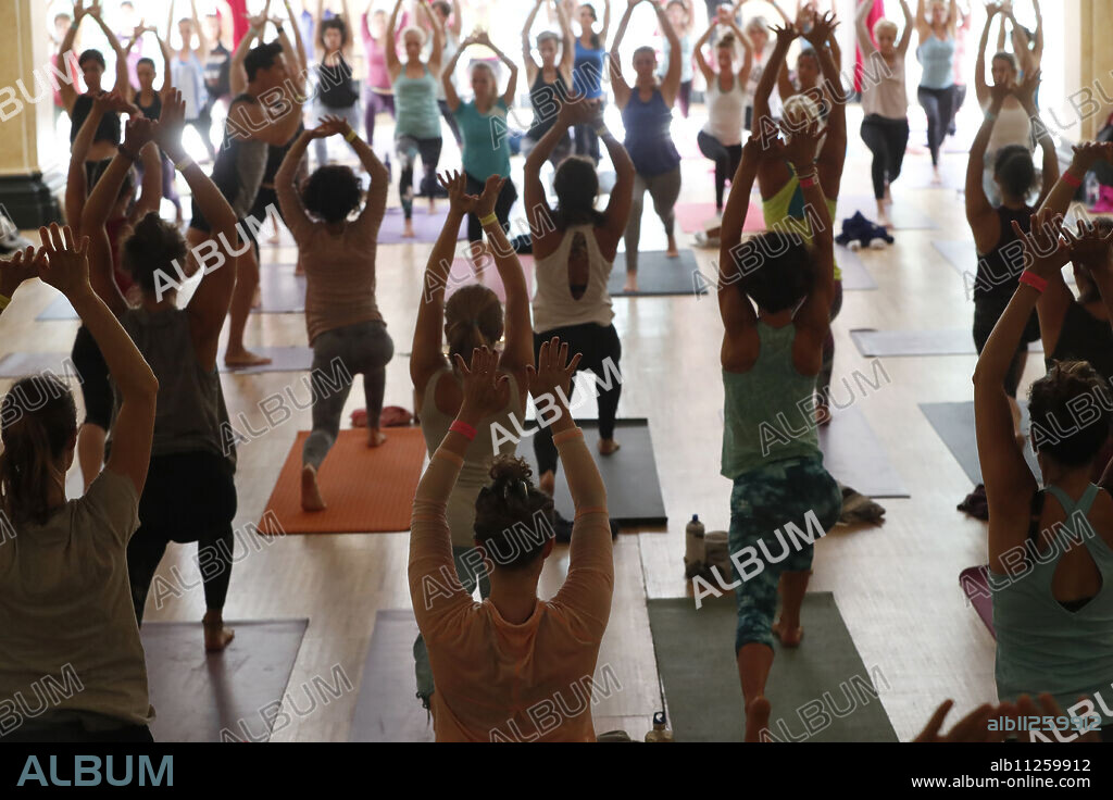 Chamonix Yoga Festival. Yoga class. France.