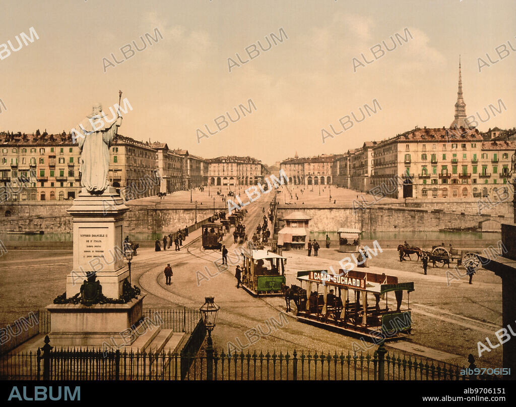 Victor Emmanuel Place (Piazza Vittorio Veneto), Turin, Italy, Photochrome Print, Detroit Publishing Company, 1900.
