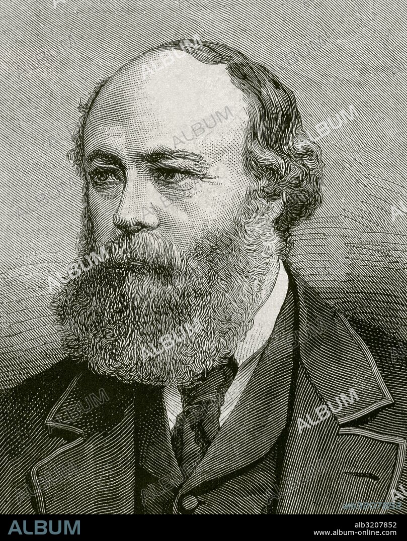 SALISBURY, Robert Gascoyne-Cecil, tercer marqués de (Hatfield, 1830-1903). Político británico. Perteneció al partido conservador, siendo ministro de Asuntos Exteriores durante el Gobierno de Disraeli (1874). Grabado de "La Ilustración Española y Americana" por Carretero, 1885.