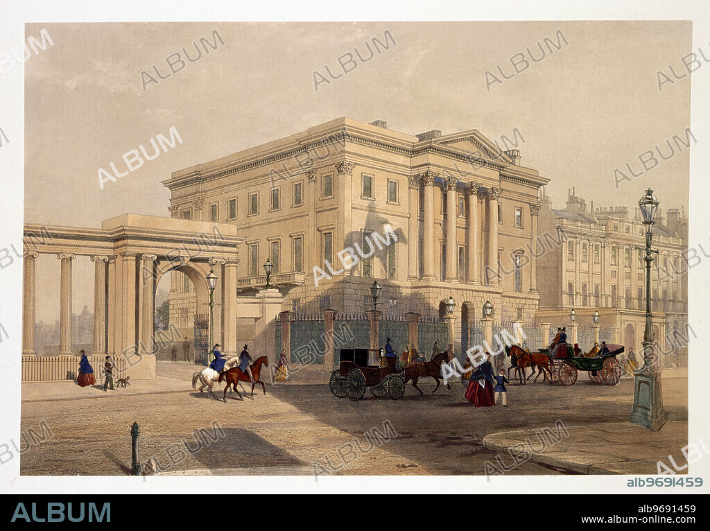 Apsley House, Westminster, London, 1853. The Duke of Wellington's London residence, Apsley House, also known as No 1, London. It was originally built by Robert Adam in the 1770s but Wellington employed Benjamin Dean Wyatt to undertake extensive renovations to the house after he purchased it in 1817. From Apsley House and Walmer Castle, illustrated by plates and description. (London, 1853).