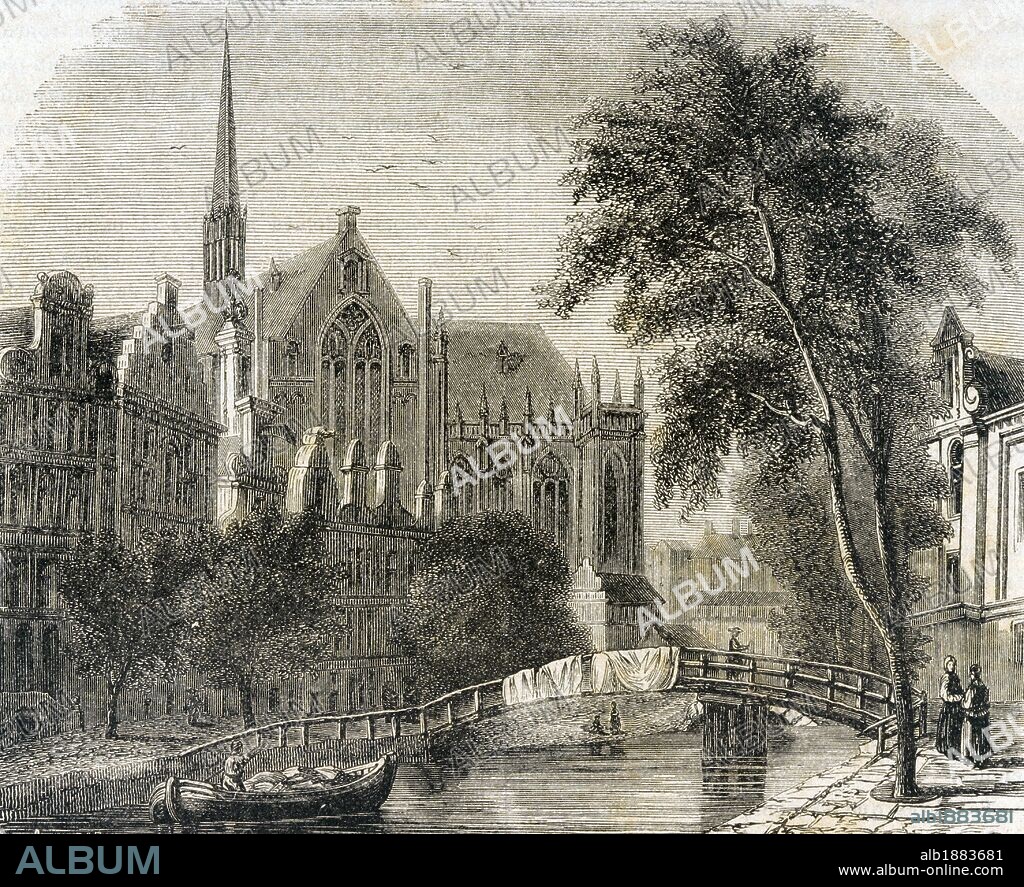 HISTORIA DE HOLANDA. SIGLO XIX. AMSTERDAM. Vista de la IGLESIA DE NIEUWEKERKE. Grabado de "Semanario Familiar Pintoresco", año 1876.