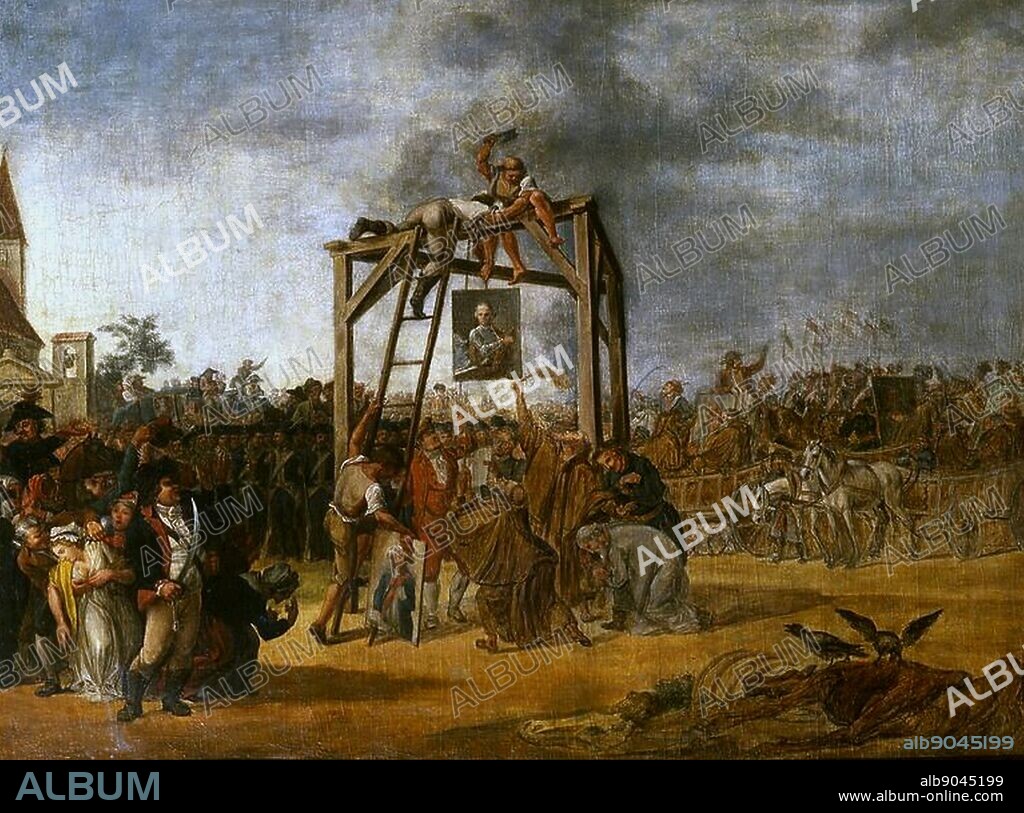 1794 Hanging of traitors in effigy at Warsaw's Old Town Market. Painting by Jan Piotr Norblin. The supporters of the Targowica Confederation, responsible for the second partition of Poland, became public enemies. If they could not be captured, their portraits were hanged instead.