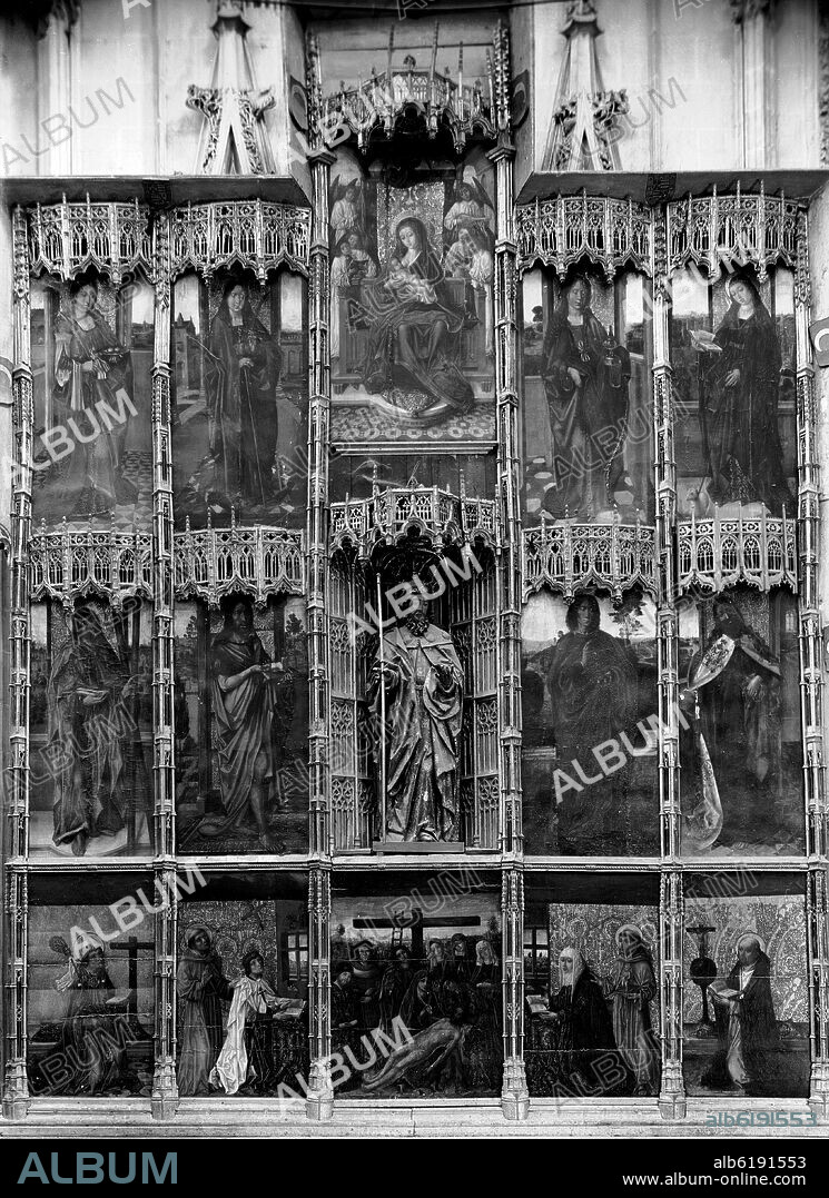 JUAN DE SEGOVIA. RETABLO DE LOS LUNA EN LA CAPILLA DE SANTIAGO DE LA CATEDRAL DE TOLEDO - SIGLO XV - HISPANOFLAMENCO - BLANCO Y NEGRO - AÑOS 60.