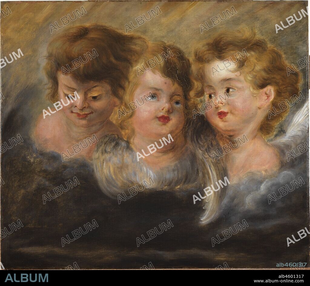 PIETER PAUL RUBENS. Three angel heads in the clouds.