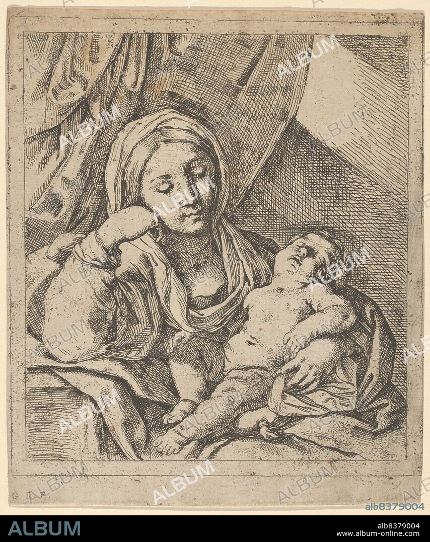 LORENZO LOLI. The Virgin seated, resting her head on her right hand and holding the sleeping infant Christ on her lap, ca. 1630-80.