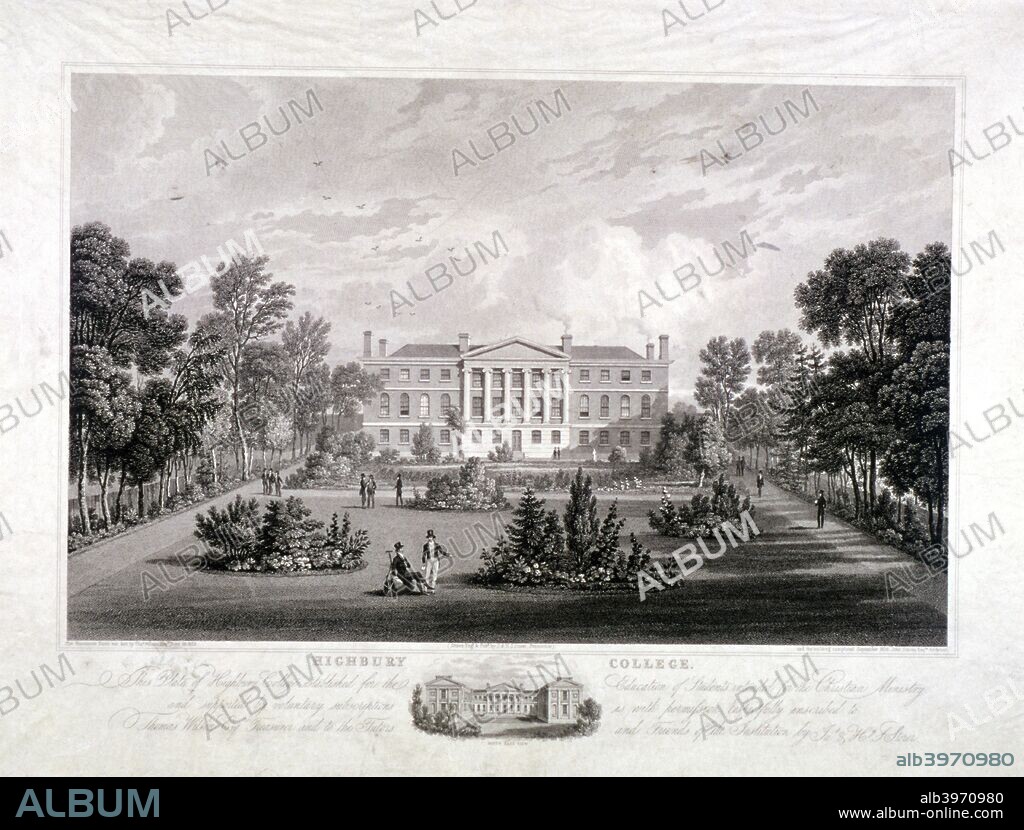 View of Highbury College, Highbury, Islington, London,1826; with a small vignette of the south east view of the College in the bottom margin.