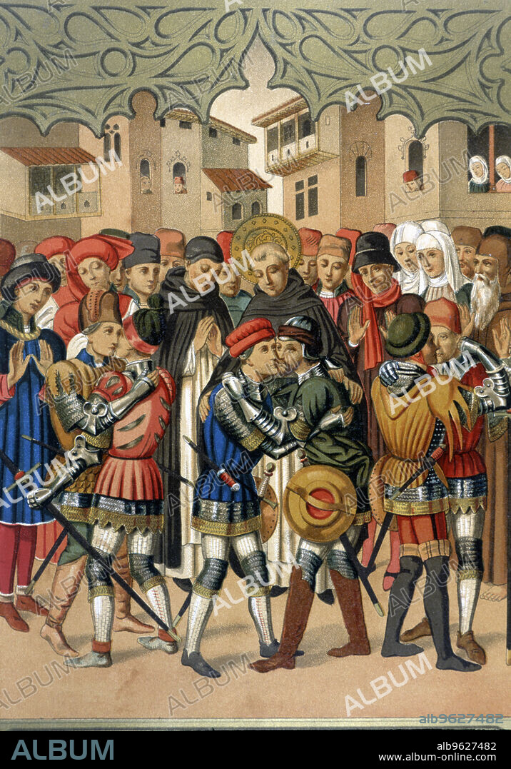 Scene at St. Vincent Ferrer (1350-1419), a Dominican theologian and preacher Spanish sides Centelles soothes and Vilaregut in Barcelona, ??copy of a fifteenth century altarpiece.