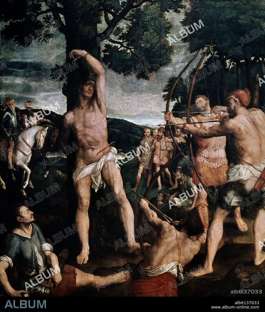 MICHIEL COXIE. MARTIRIO DE SAN SEBASTIAN - SIGLO XVI - PINTURA FLAMENCA.