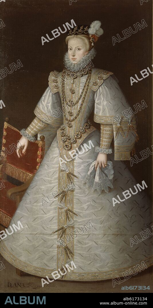 SANCHEZ COELLO (COPIA). ANA DE AUSTRIA - CUARTA ESPOSA DE FELIPE II-1549/80-207X107 CM-O/L.