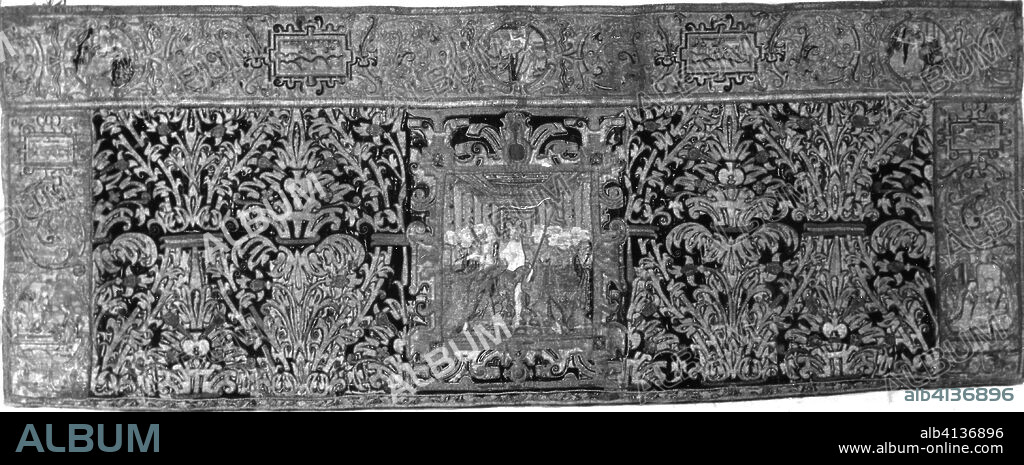 Altar Frontal. Spain. Date: 1501-1600. Dimensions: . Red velvet embroidered with gold and silver; bands and panels embroidered with gold and colored silk. Origin: Spain.
