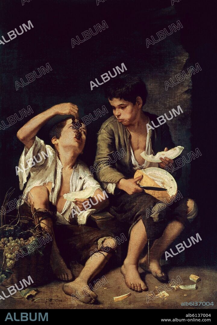 BARTOLOMÉ ESTEBAN MURILLO. DOS NIÑOS COMIENDO MELON Y UVAS - 1650 - BARROCO ESPAÑOL.