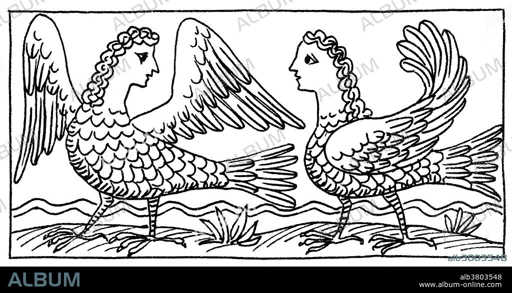 In Greek mythology the Sirens were dangerous and beautiful creatures, portrayed as femme fatales who lured nearby sailors with their enchanting music and voices to shipwreck on the rocky coast of their island. They were formerly handmaidens of the goddess Persephone. When the girl was secretly abducted by Hades, Demeter gave them the bodies of birds, and sent to assist in the search. They eventually gave up and settled on the flowery island of Anthemoessa. The Sirens were later encountered by the Argonauts who passed by unharmed with the help of Orpheus, the poet drowning out their music with his song. Odysseus also sailed by, bound tightly to the mast, his men blocking their ears with wax. The Sirens were so distressed to see a man hear their song and yet escape, that they threw themselves into the sea and drowned. The Sirens were depicted as birds with either the heads, or the entire upper bodies, of women.