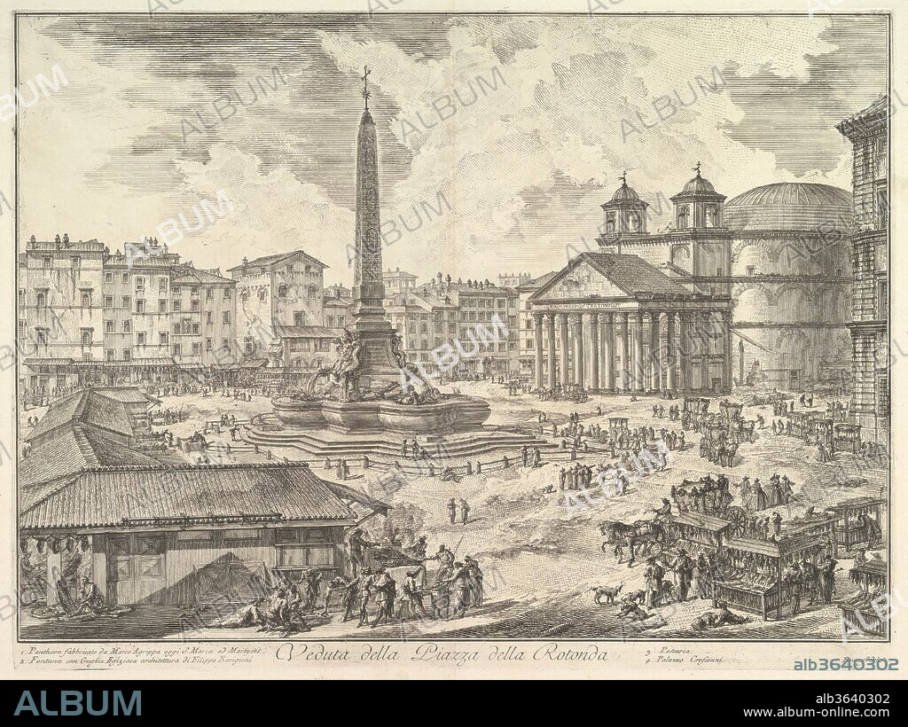 The Piazza della Rotonda, with the Pantheon and Obelisk (Veduta della Piazza della Rotonda). Artist: Giovanni Battista Piranesi (Italian, Mogliano Veneto 1720-1778 Rome). Series/Portfolio: Vedute di Roma (Views of Rome). Date: ca. 1751.