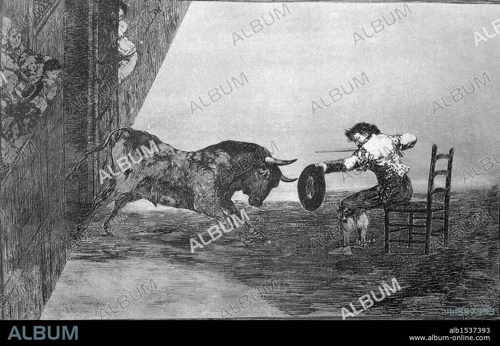 Francisco de Goya y Lucientes (Fuendetodos, 1746-Burdeos, 1828). Grabado. Serie "Tauromaquia" (aguafuerte). Plancha 18ª: Temeridad de Martincho en la plaza de Zaragoza. Primera edición. Madrid, 1816.