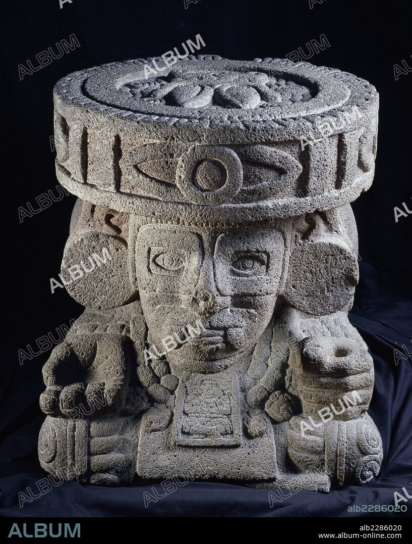 Stone statue depicting Huehueteotl, God of fire, Mexico. Aztec civilisation, 14th-16th century.