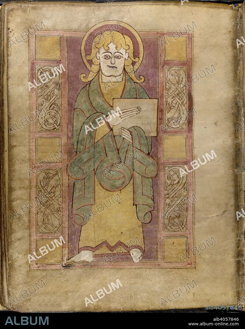 Saint Luke. Gospels. S.E. Ireland; circa 750-775. (Whole folio) St Luke holding his gospel  Image taken from Gospels.  Originally published/produced in S.E. Ireland; circa 750-775. . Source: Add. 40618, f.21v. Language: Latin.