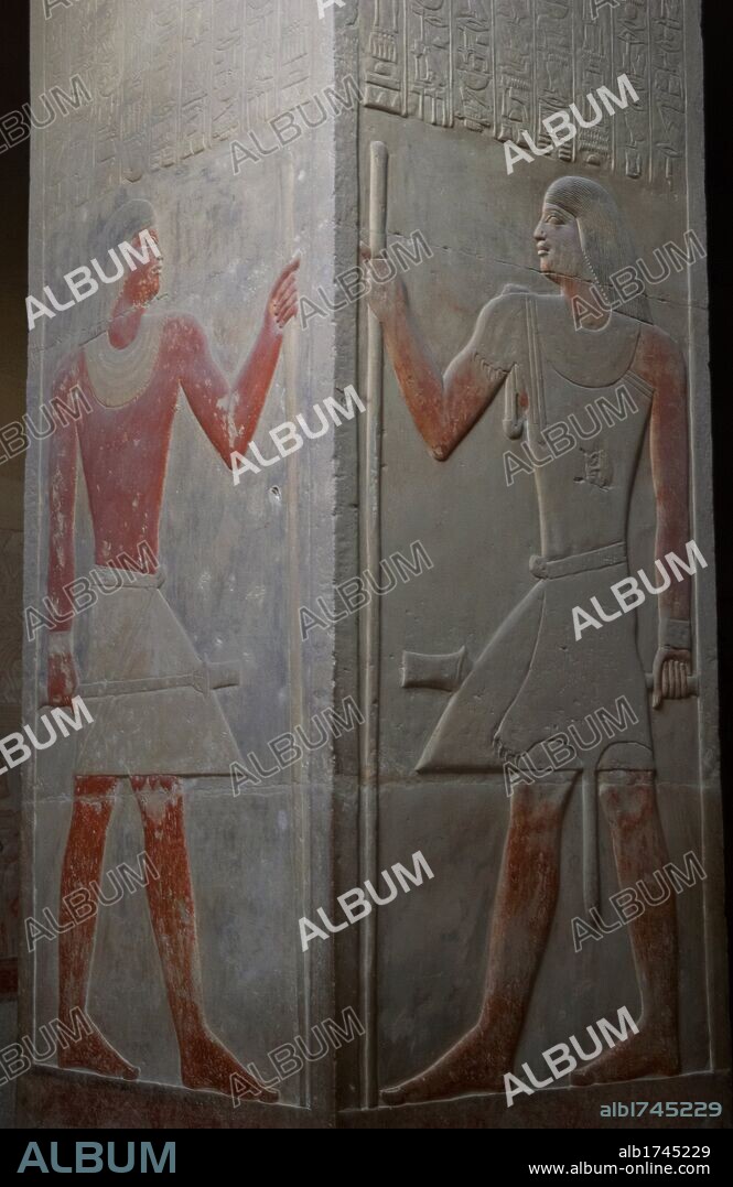 ARTE EGIPCIO. EGIPTO. IMPERIO ANTIGUO. VI DINASTIA. MASTABA DE MERERUKA. Situada en el lado norte de la Pirámide de Teti, del que Mereruka era sacerdote. Es la más grande del Imperio Antiguo. Detalle de unos RELIEVES. SAKKARA.