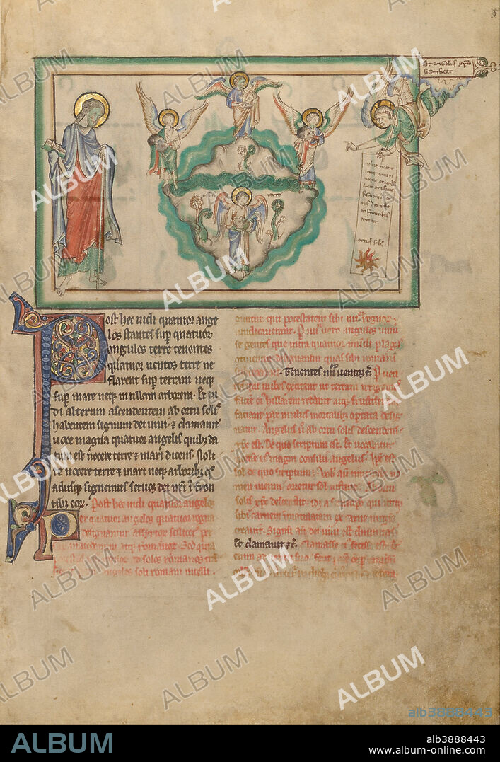 UNKNOWN. Angels Holding the Four Winds and an Angel Signifying Christ. Date/Period: Ca. 1255 - 1260. Folio. Tempera colors, gold leaf, colored washes, pen and ink on parchment. Height: 319 mm (12.55 in); Width: 225 mm (8.85 in).