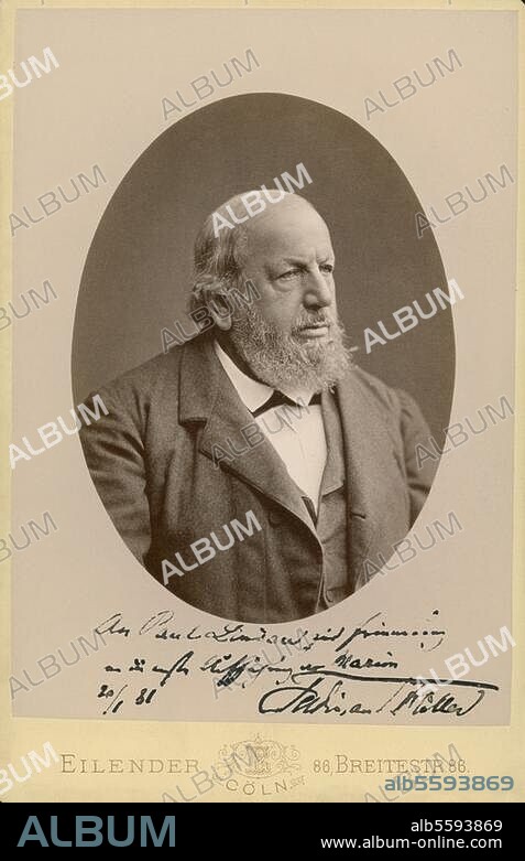 Hiller, Ferdinand von Komponist Frankfurt am Main 24.10.1811 - Köln. 11.5.1885. Porträtaufnahme, vor 1881 (Eilender, Köln). Mit eigenhändiger Widmung "An Paul Lindau zur Erinnerung an die erste Aufführung der Marion, 20.1.81 (....) ". Berlin, Sammlung Archiv für Kunst und Geschichte.