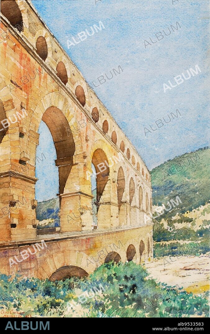 CASS GILBERT. Pont du Gard, France. watercolor and pencil on paper. Date: 1926.