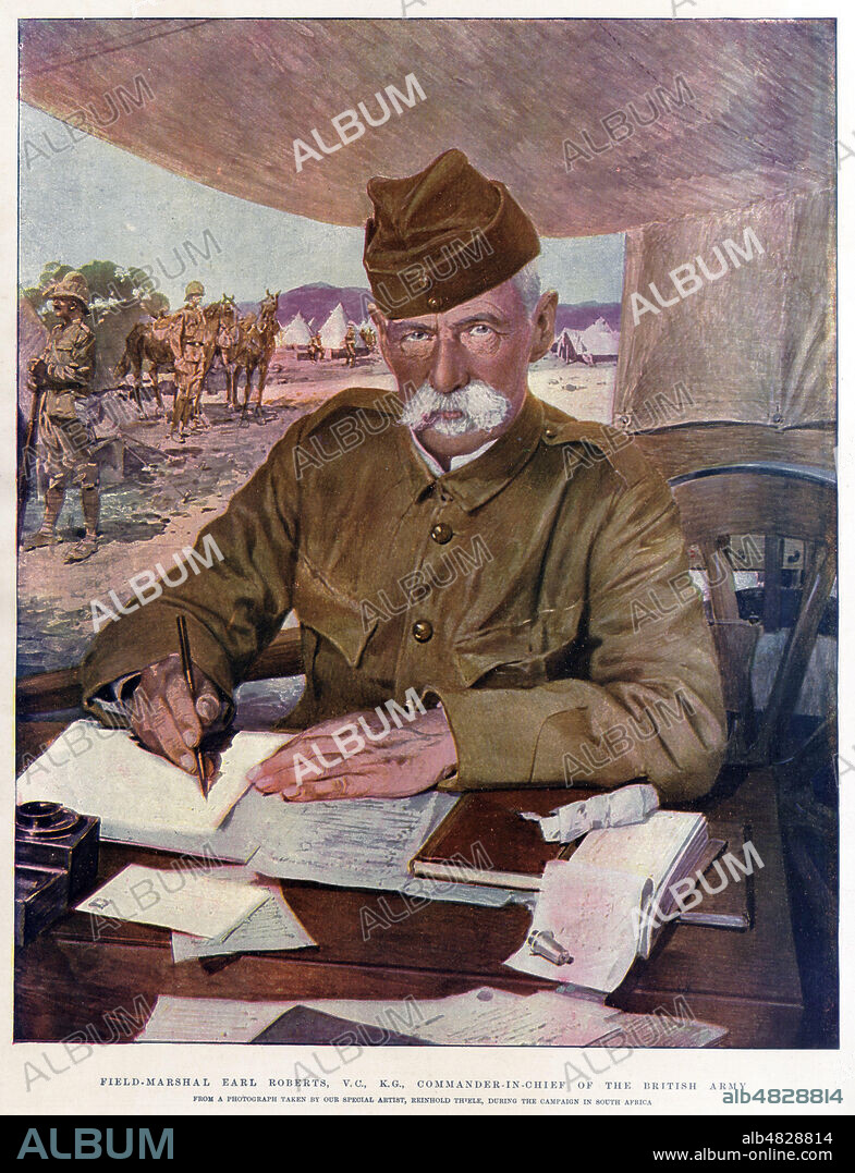 Portrait du comte Frederick ROBERT (1832-1914) commandant en chef de l'armee anglaise en Afrique du Sud. Illustration de Reinhold THIELE pour la revue anglaise The Graphic du 9 aout 1902 Credit : Collection Kharbine-Tapabor.