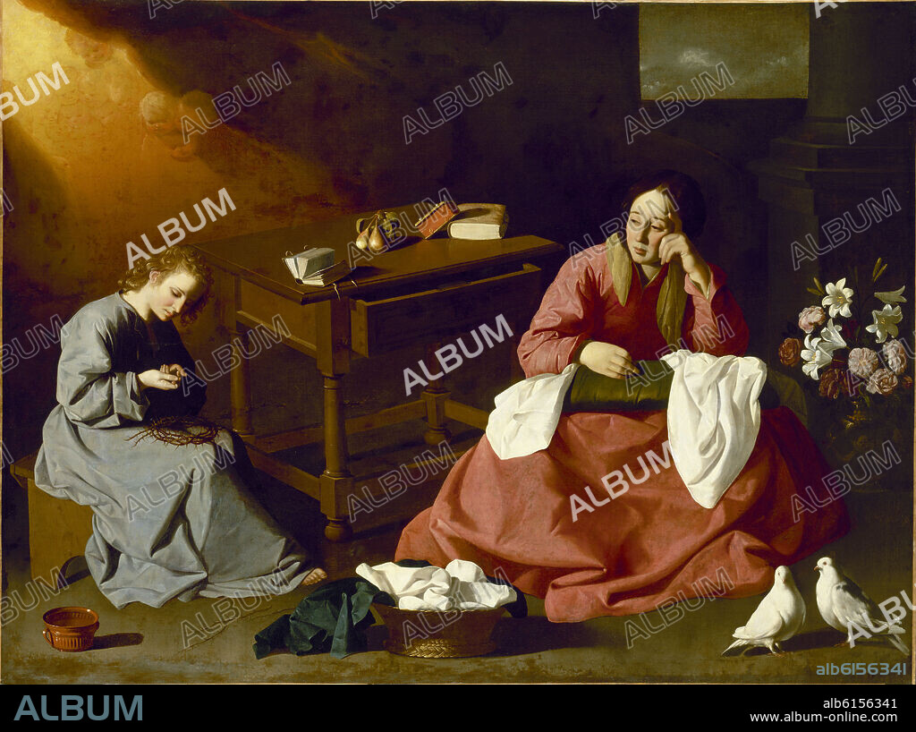FRANCISCO DE ZURBARAN. CRISTO Y LA VIRGEN EN LA CASA DE NAZARET 1635-40 165x218 - BARROCO ESPAÑOL.