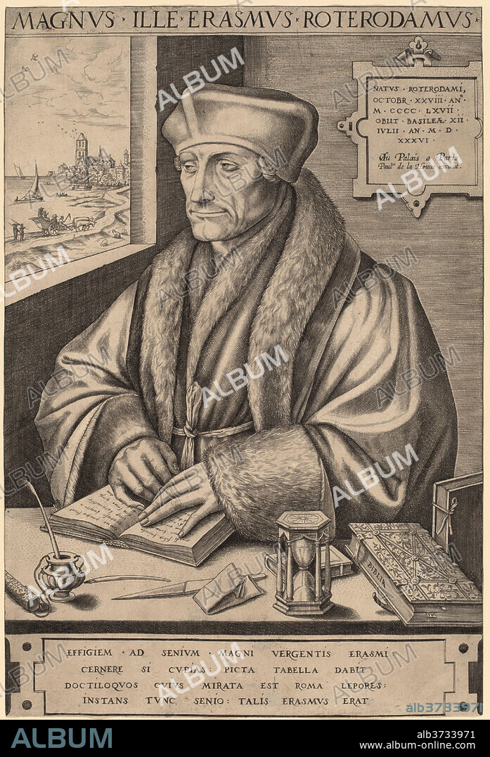 FRANS HUYS AFTER HANS HOLBEIN THE YOUNGER. Erasmus of Rotterdam. Medium: engraving.