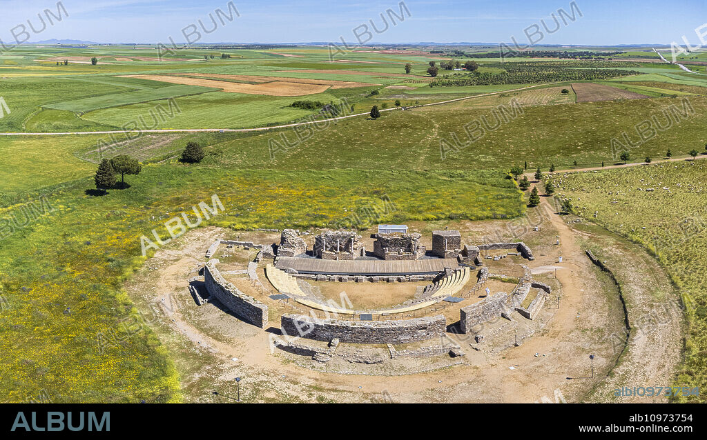 View of the Roman theater, Regina Turdulorum, Roman city, Casas de Reina, Estremadura province, Spain.