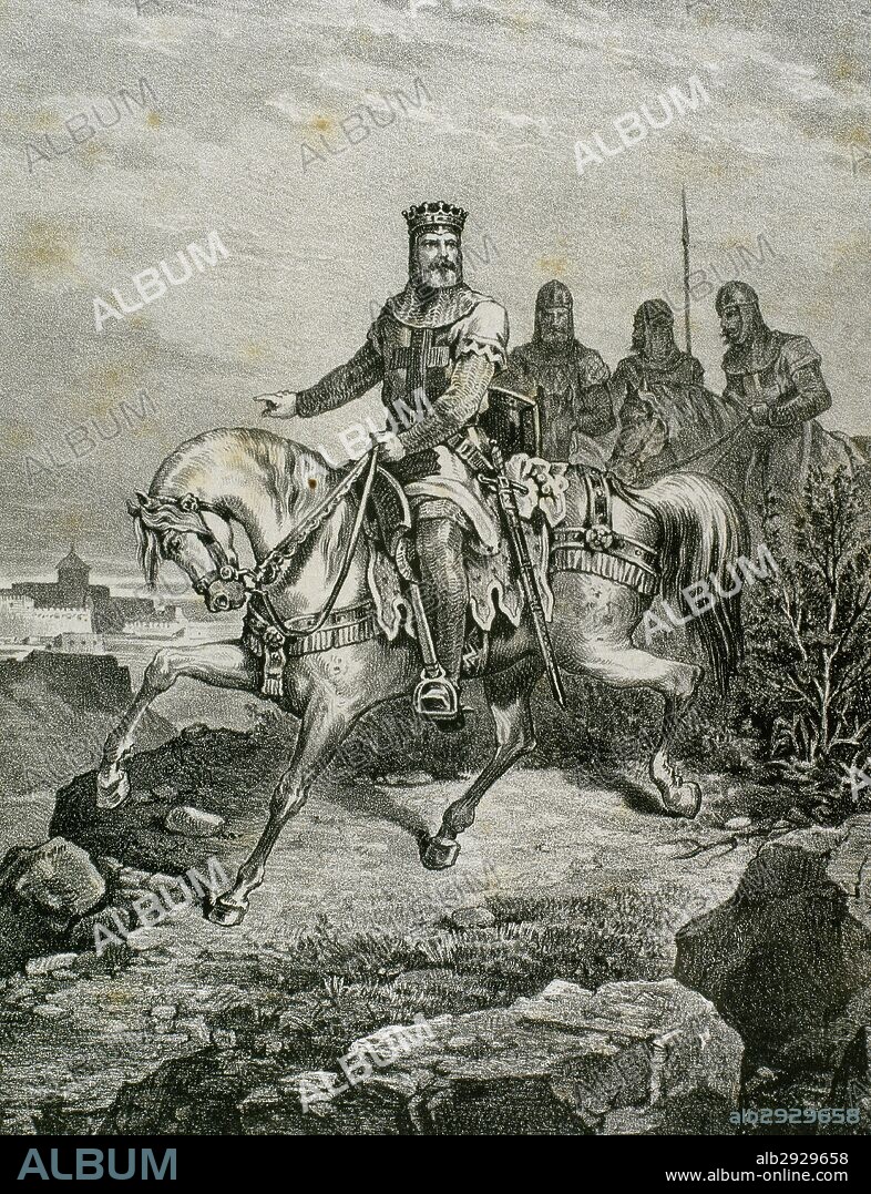 ALFONSO VIII llamado "EL DE LAS NAVAS" (Soria,1155-Gutierramuñoz,1214). Rey de Castilla (1158-1214). Hijo de Sancho III y Blanca de Navarra. Venció a los almohades en la batalla de las Navas de Tolosa (1212). Grabado de "Historia de España Ilustrada", del siglo XIX.