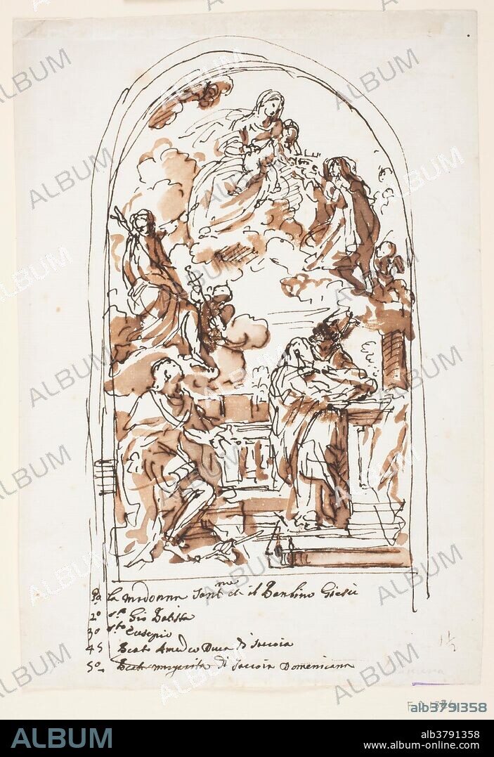 Carlo Maratta / 'The Virgin and Child with Saints'. Ca. 1709. Grey-brown wash, Pencil on white paper.