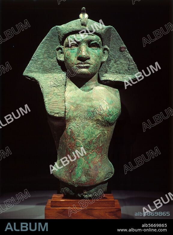 Amenemhet III, Egyptian Pharaoh of the. 12th dynasty; 1843-1798 BC. - Bust of Amenemhet III - Egyptian, Middle Kingdom, 12th dynasty. Copper alloy, height 46.5cm. Collection George Ortitz.