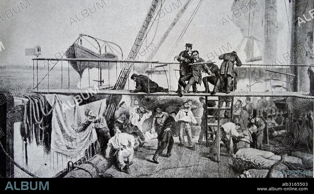 Spanish fleet at the Battle of Callao (Combate del Dos de Mayo ) commanded by Admiral Casto Méndez Núñez. Occurred on May 2, 1866 between a Spanish fleet under the command of Admiral Casto Méndez Núñez and the fortified battery emplacements of the Peruvian port city of Callao during the Chincha Islands War.