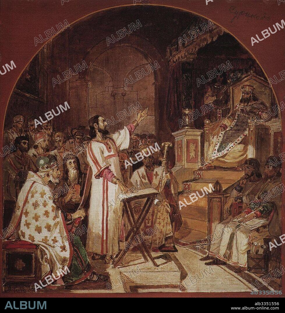 VASILI IVANOVICH SURIKOV. The First Council of Nicaea (Study for Fresco in the Cathedral of Christ the Saviour).