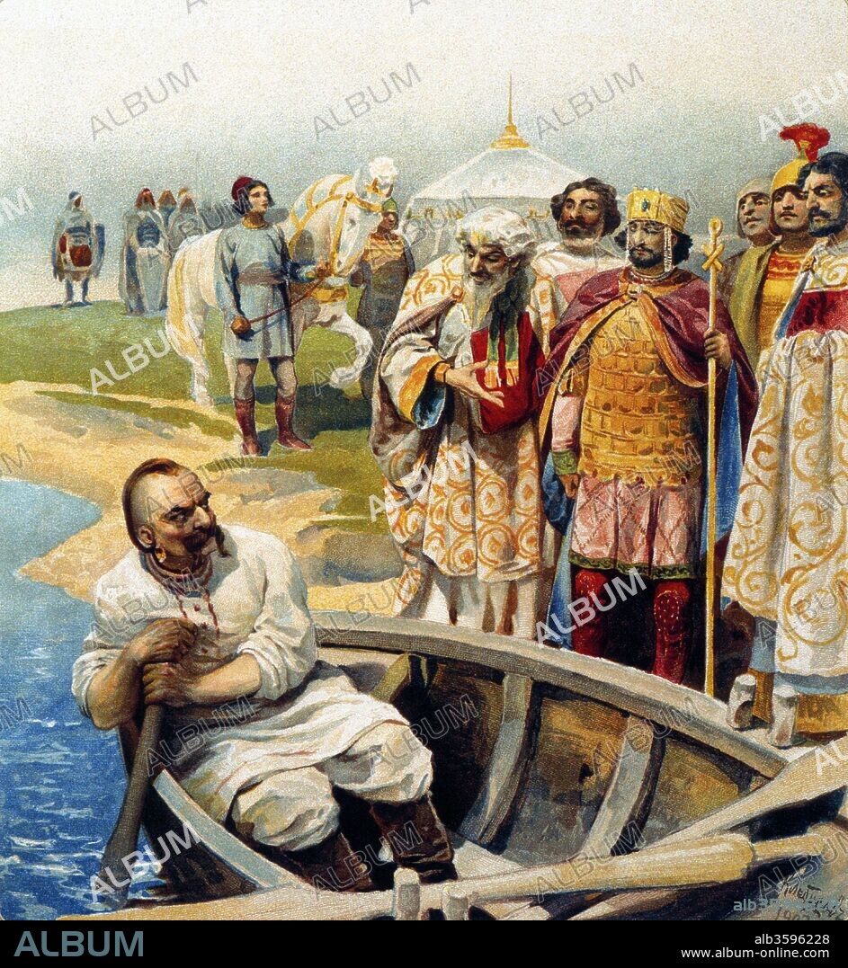 KLAVDI VASILYEVICH LEBEDEV. Meeting of Svyatoslav I with Emperor John Tzimiskes.
