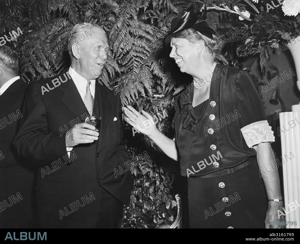 New York, New York: September 16, 1947. U.S. Secretary of State George Marshall and Eleanor Roosevelt at U.N. delegation reception at the Waldorf-Astoria hotel.