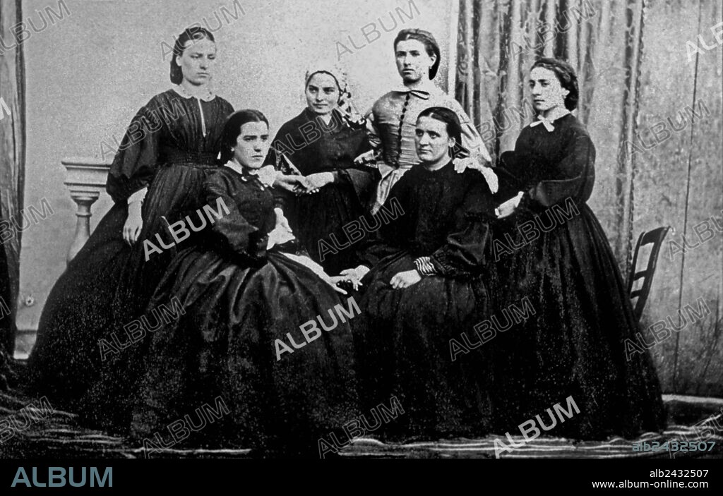 Bernadette Soubirous (1844-1879) in the c with her sisters c. 1858 in Lourdes.