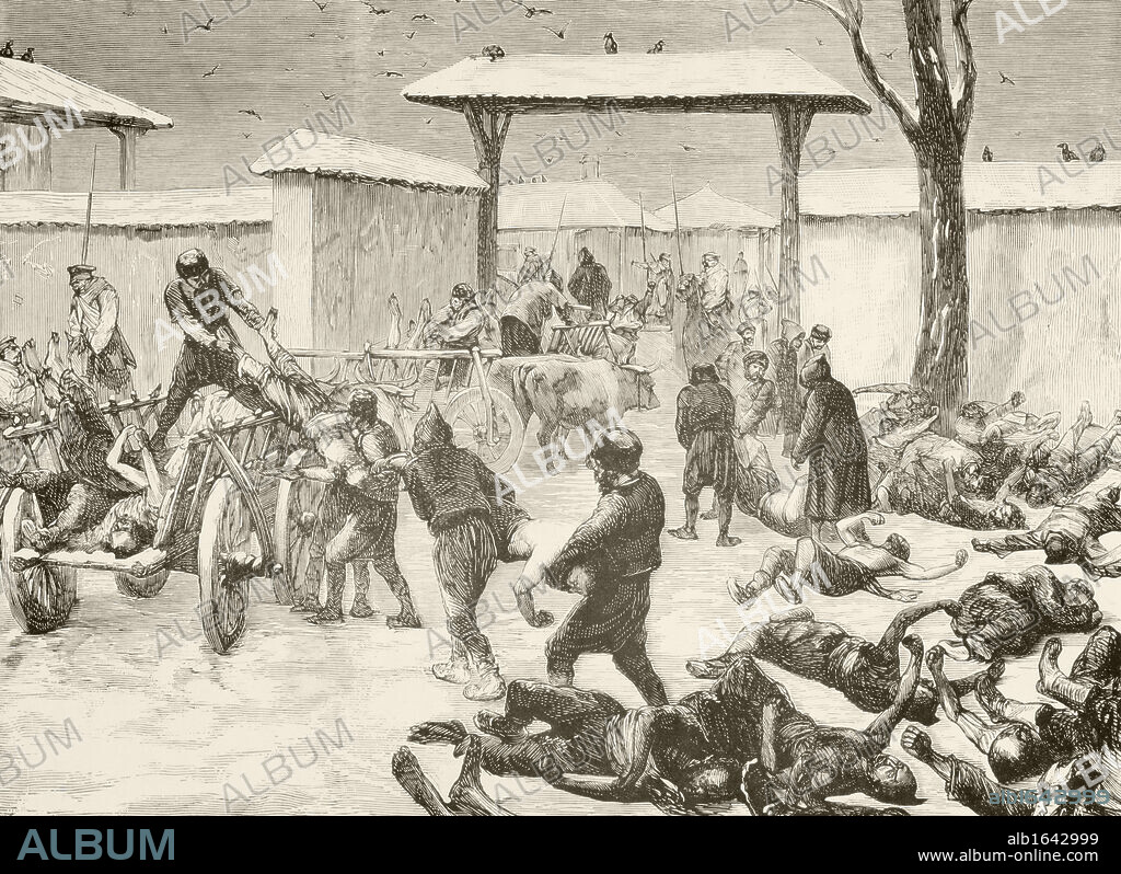 Plevna, now known as Pleven, Bulgaria. Recovering the dead after the Siege of Plevna, 1877, during the Russo-Turkish war 1877 to 1878. From a 19th century illustration.