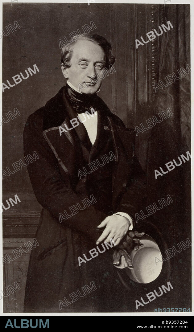 Photoreproduction of a painted portrait of Eugène Schneider by Paul Delaroche, Portrait de M. Schneider (title on object), Robert Jefferson Bingham (mentioned on object), after: Paul Delaroche (mentioned on object), Paris, c. 1853 - in or before 1858, paper, albumen print, engraving, height 140 mm × width 85 mmheight 203 mm × width 140 mm.