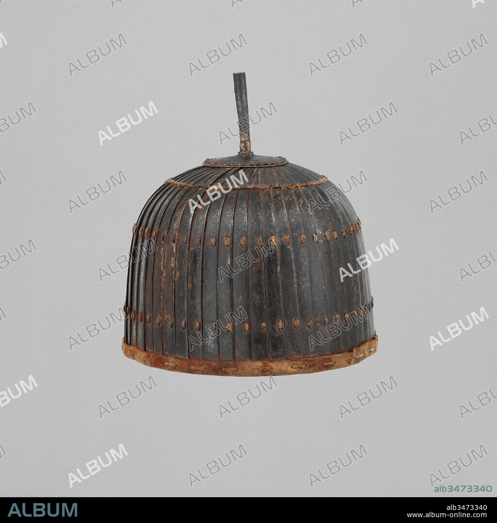 Lamellar Helmet, 15th–17th century, probably Mongolian or Tibetan, Iron, leather, H. 8 1/2 in. (21.6 cm); Diam. 7 5/8 in. (19.4 cm); Wt. 2 lb. 1.5 oz. (949.7 g), Helmets.