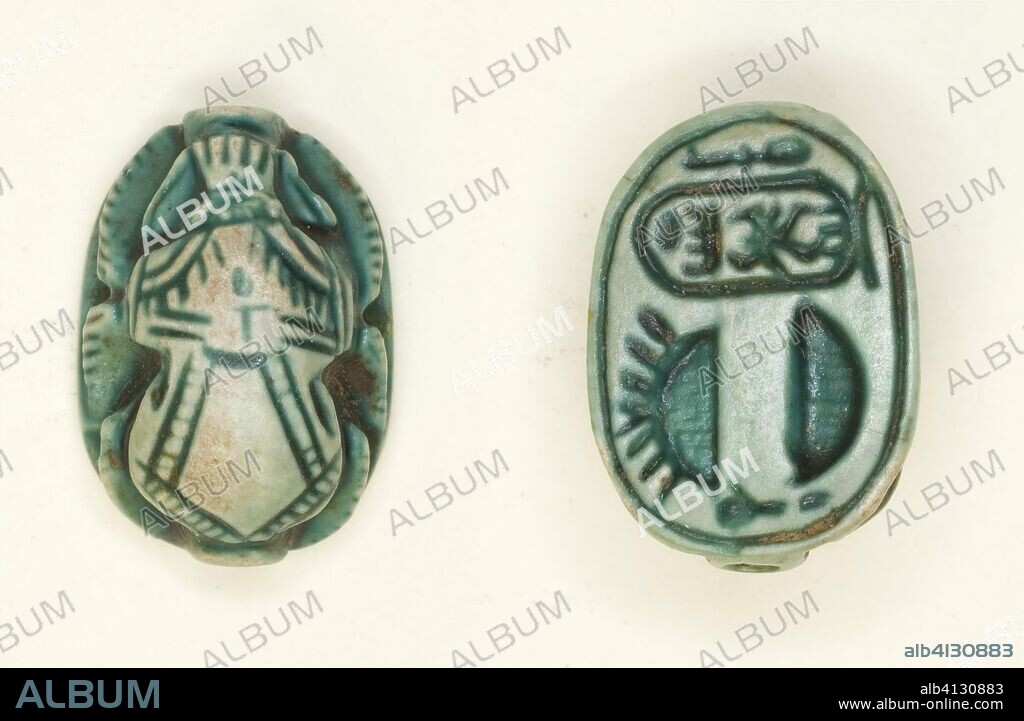ANCIENT EGYPTIAN. Scarab: Menkheperura (Thutmose IV). Egyptian. Date: 1400 BC-1390 BC. Dimensions: 1.3 × 1 × 0.6 cm (1/2 × 3/8 × 1/4 in.). Glazed steatite. Origin: Egypt.