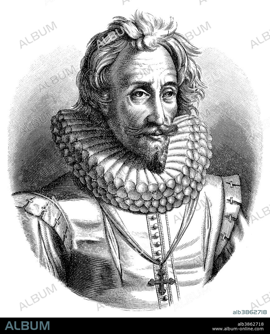 Historical illustration from the 19th Century, portrait of Giambattista Marino or Giovanni Battista Marino, 1569 - 1625, an Italian poet of the Baroque period.