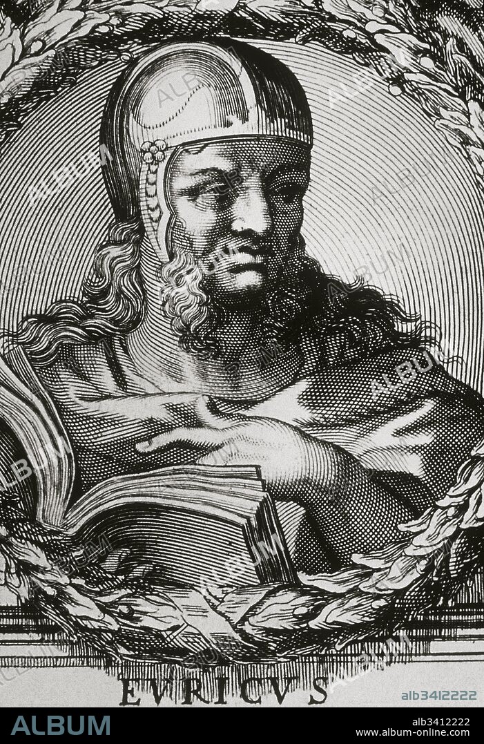 Eurico. Rey visigodo (466 a 484). Sucesor y hermano de Teodorico. Grabado español del año 1782.