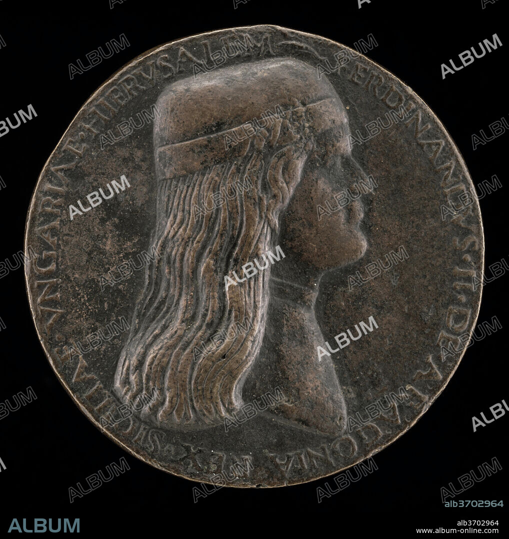 ADRIANO FIORENTINO. Ferdinand II of Aragon, died 1496, Prince of Capua and King of Naples 1495 [obverse]. Dated: 1495/1496. Dimensions: overall (diameter): 5.2 cm (2 1/16 in.) gross weight: 84 gr. Medium: bronze.